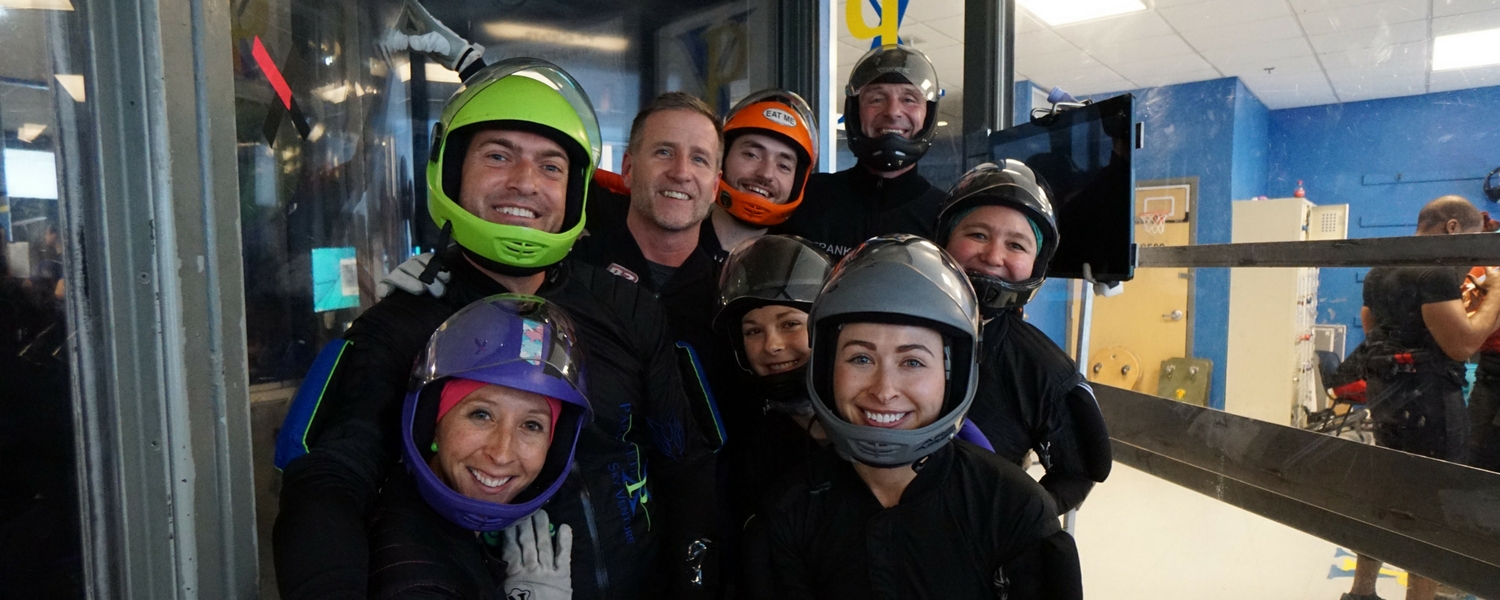 experienced indoor skydivers at indoor wind tunnel