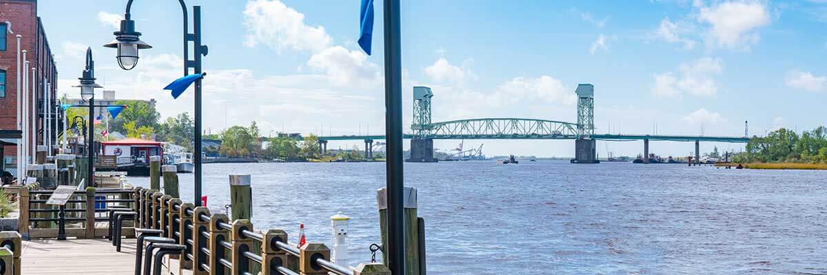 Waterfront view of a bridge in Wilmington, NC.